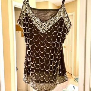 Vintage Beaded sequin embroidered top with adjustable straps , size S-M